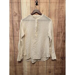 Lis Lareida size 36 Small Nura raw edge button up blouse shirt womens beige